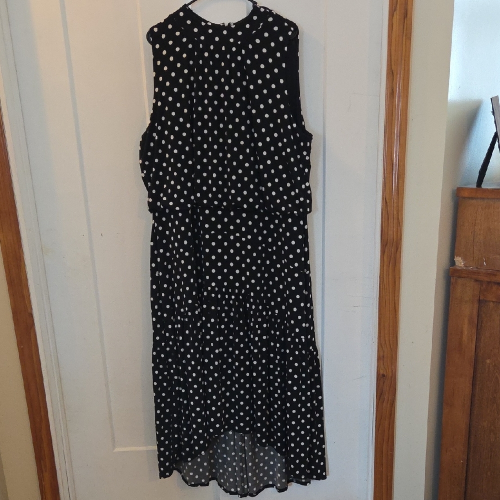 Cato Black and White Polka Dot High Low Dress